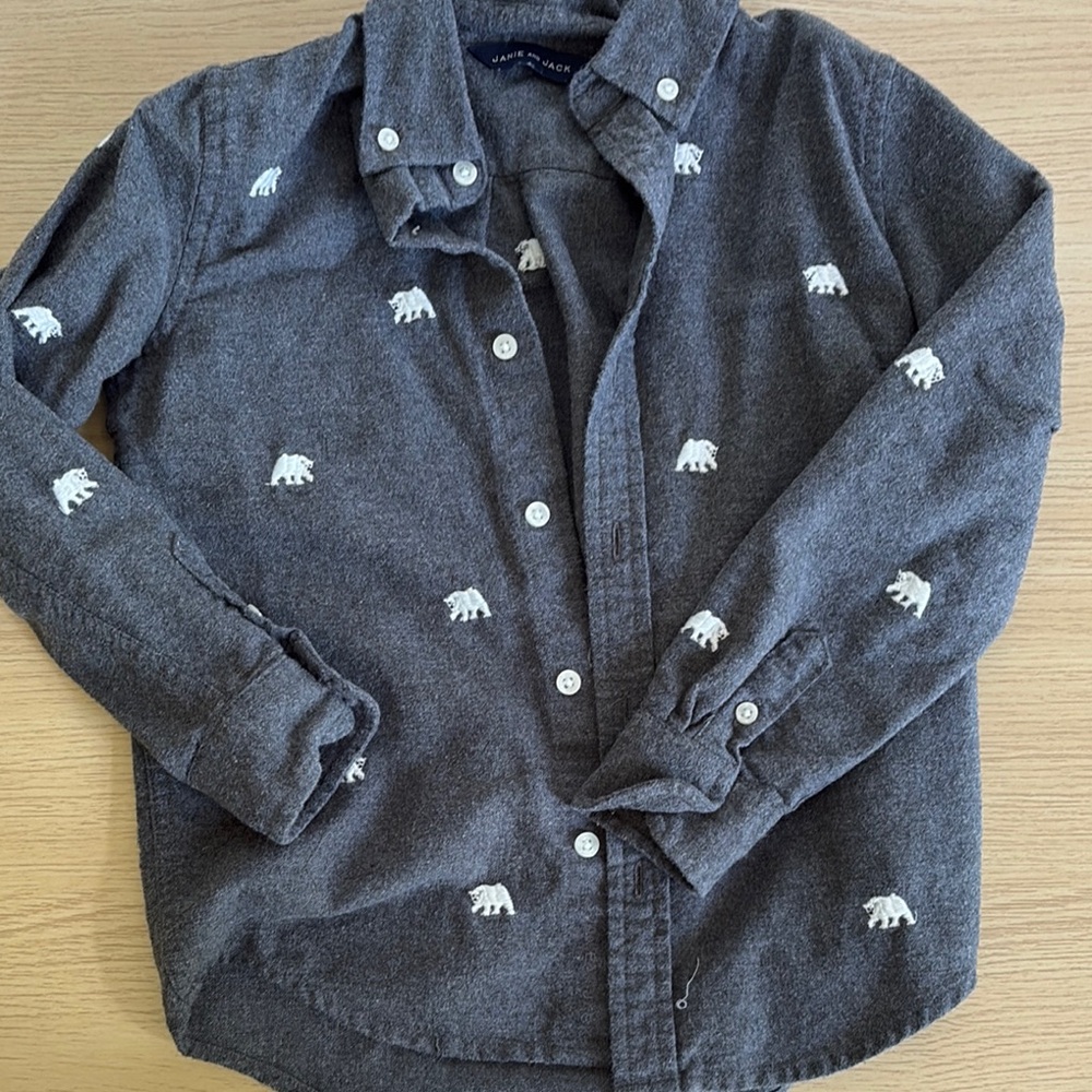 Janie and Jack Gray and White Button Down Shirt